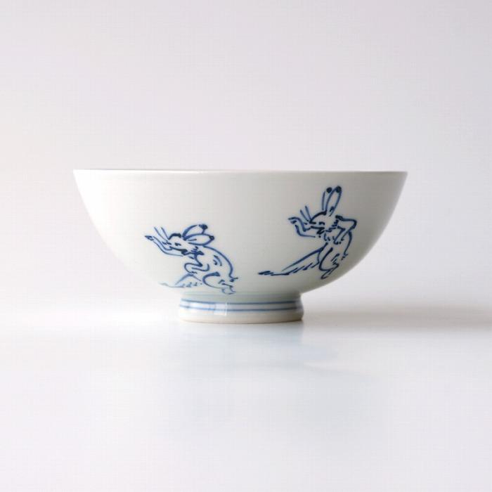 【たち吉】鳥獣戯画 飯茶碗 染付