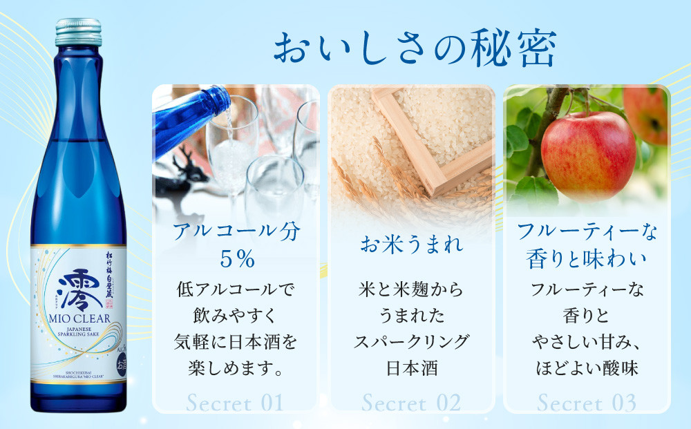 【宝酒造】松竹梅白壁蔵「澪」＜CLEAR＞（300ml×12本）［京都 タカラ Takara 日本酒 スパークリング日本酒 ミオ 人気 おすすめ ギフト プレゼント ご自宅用 日常使い 普段使い お取り寄せ 通販 送料無料 ふるさと納税 ］