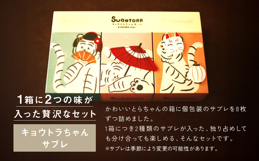 【SUGiTORA】キョウトラちゃん サブレ6種24枚入り｜京都 スイーツ ブランド 人気セット [ スギトラ とらちゃん サブレ バニラ/ほうじ茶/抹茶/チョコ/カフェ/紅茶 個包装 贅沢 ご褒美 グルメ おすすめ クッキー スイーツ お菓子 ギフト プレゼント 贈答 お取り寄せ 通販 送料無料 ]