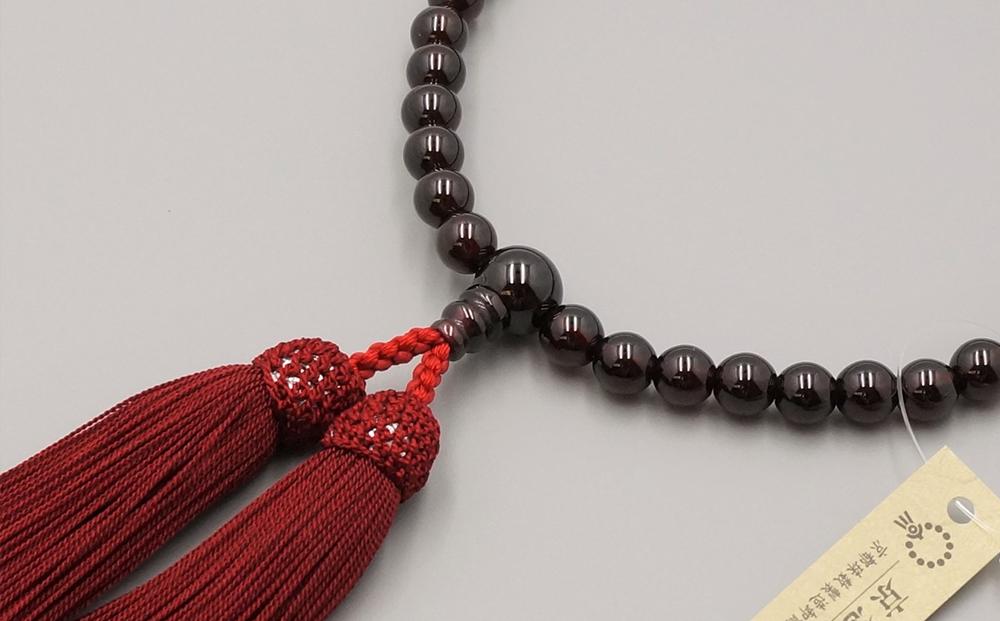 【神戸珠数店】〈京念珠〉女性用数珠 ガーネット【数珠袋付き】