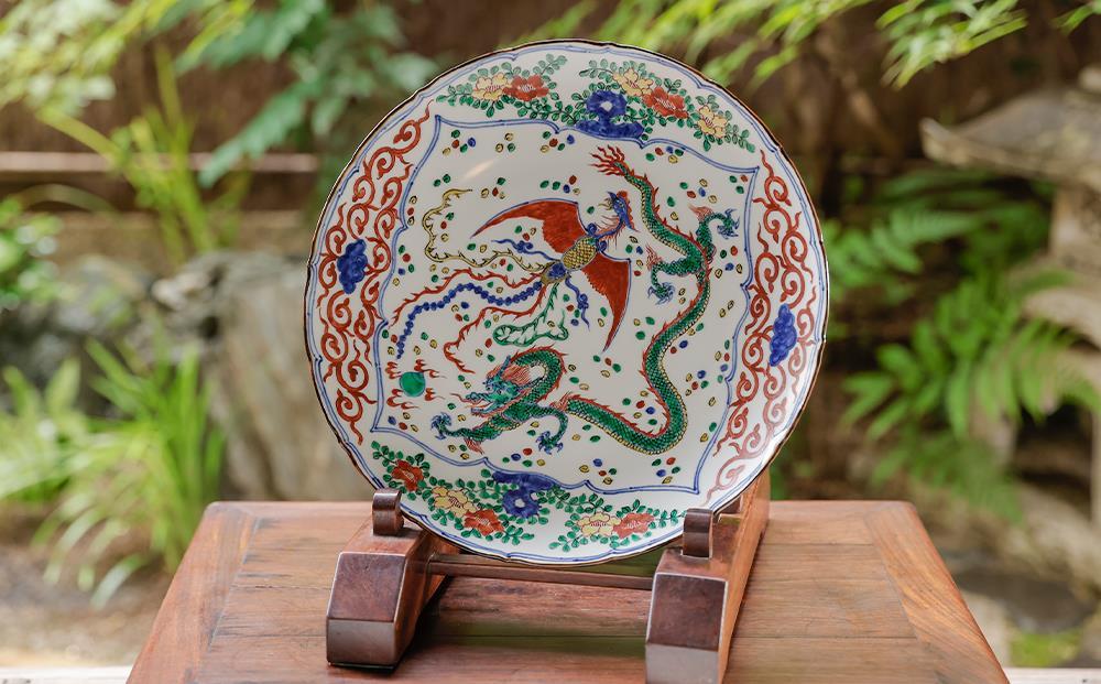 【雲泉】赤渦龍鳳凰宝文皿・萬歴龍鳳凰文皿