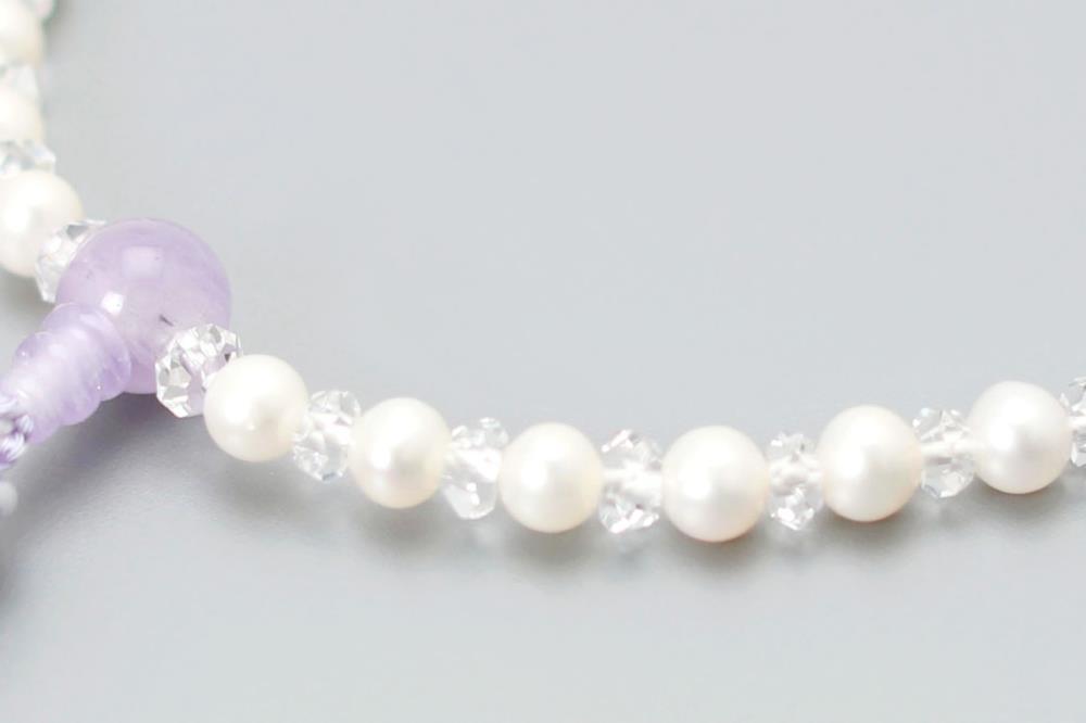 【京念珠】数珠 悟仕立 淡水真珠 藤雲石 正絹房 【土屋念珠店/女性用/レディース/念珠/略式/3704】