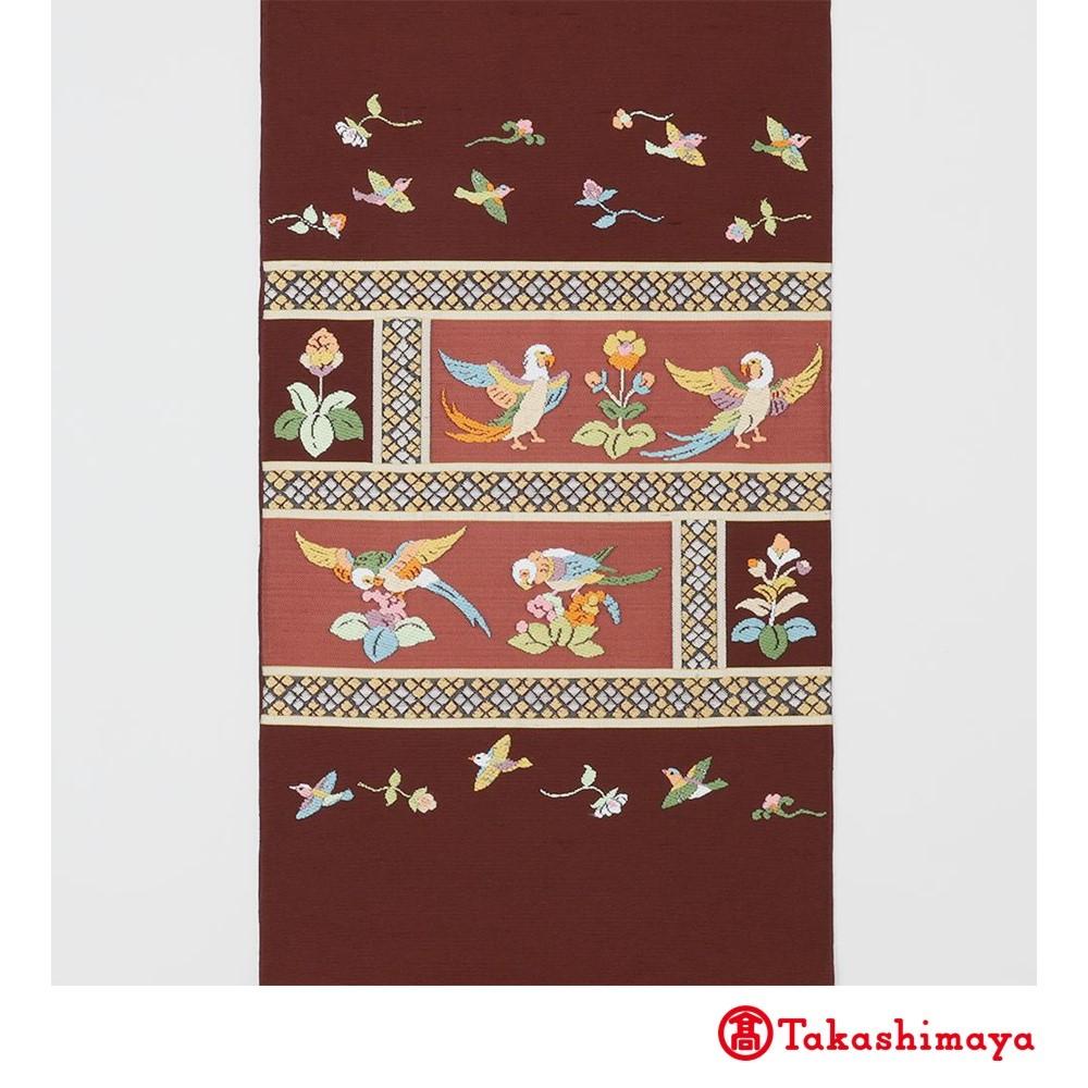 【龍村美術織物】龍村錦帯 袋帯 木画インコ エンジ【高島屋選定品】