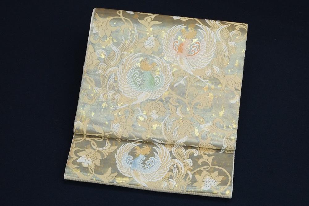 【服部織物】 手織こはく錦袋帯 鳳凰唐草文様（お仕立付）