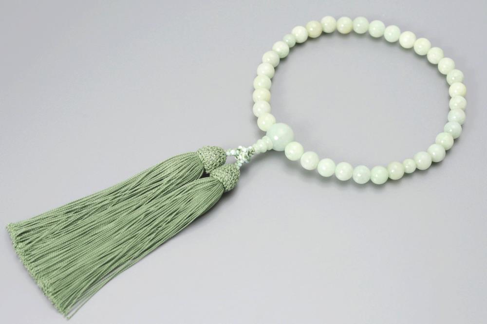 【京念珠】 ビルマ翡翠 8mm玉 正絹松風頭房【土屋念珠店/女性用/レディース/念珠/略式/3760】