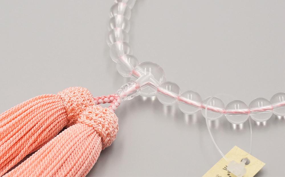 【神戸珠数店】〈京念珠〉 水晶 珊瑚入り 女性用数珠【数珠袋付き】