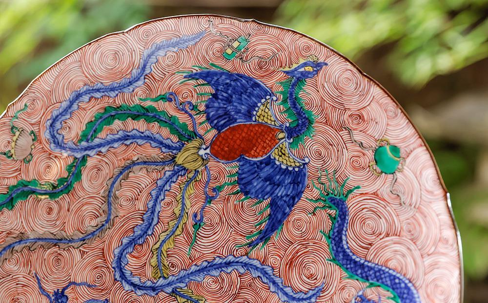 【雲泉】赤渦龍鳳凰宝文皿・萬歴龍鳳凰文皿