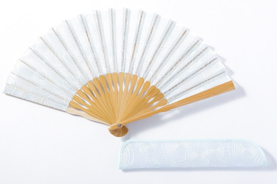 【伊と幸】《白生地の老舗が贈る》透扇子（渦巻・瓶覗色）