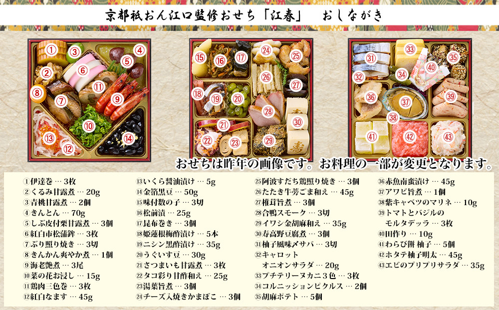 【京都祇園・江口】監修おせち 江春 約4～5人前｜京おせち 本格料亭おせち 人気おせち［ 京都 料亭 老舗 おせち 京料理 人気 おすすめ 2027 正月 お祝い おせち料理 グルメ ご自宅用 お取り寄せ 通販 送料無料 ふるさと納税 ］