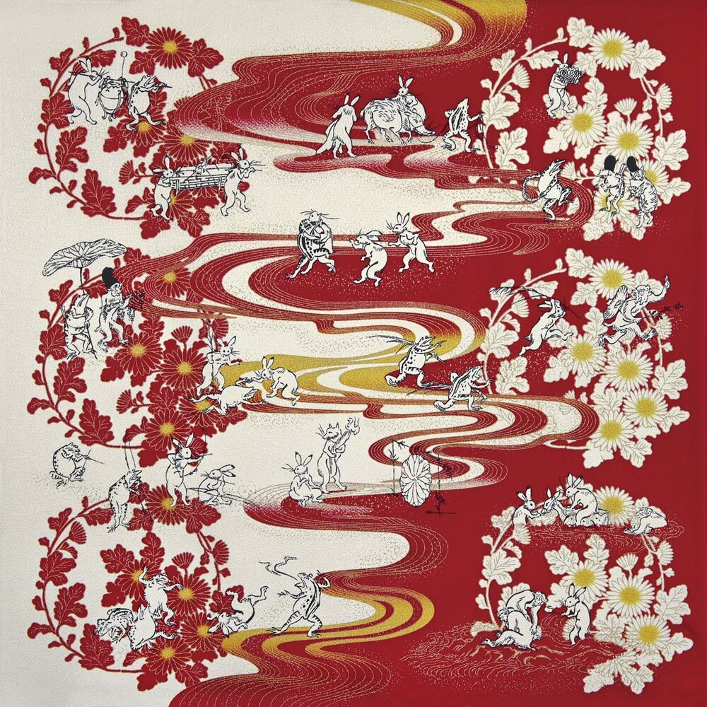 【三陽商事】鳥獣戯画 丹後ちりめん2幅風呂敷 菊水［ 京都 風呂敷 ふろしき バッグ 人気 おすすめ エコ おしゃれ 収納 お弁当 和柄 お取り寄せ 通販 送料無料 ふるさと納税 ］