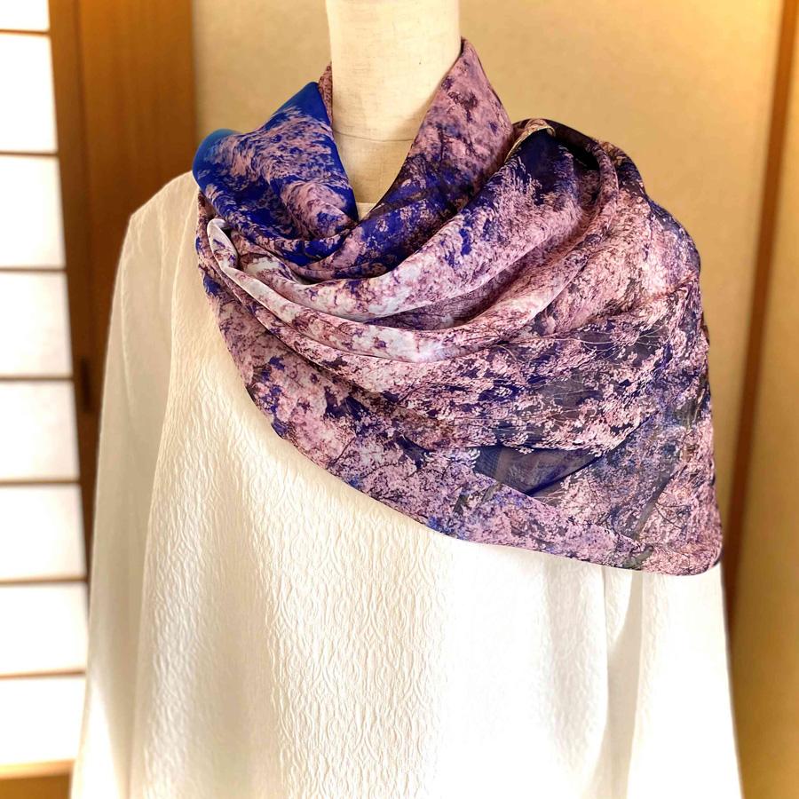 【マルナカ商事】京都スカーフ 「祗園しだれ桜  〜円山公園〜」 1枚