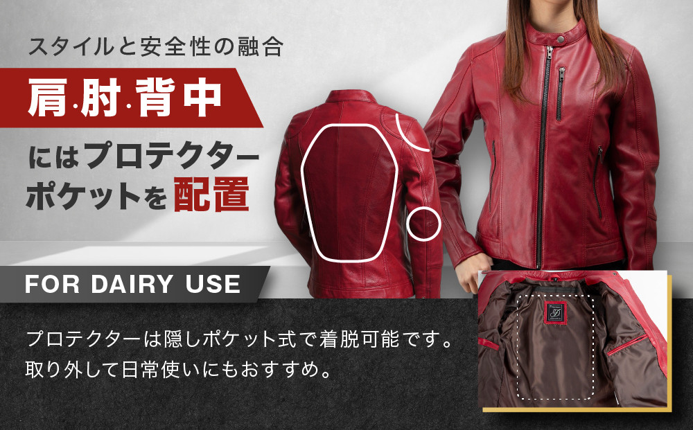 【デグナー】レディースレザージャケット[FR20SJ-9] レッド Lサイズ｜バイク バイクギア バイク用品 バイクグッズ 人気ブランド［ 京都 バイクギア ブランド レザージャケット 革ジャン レディース おしゃれ かっこいい 人気 おすすめ ジャケット 革 レザー ヴィンテージ ツーリング ライダー バイカー 送料無料 ふるさと納税 ］