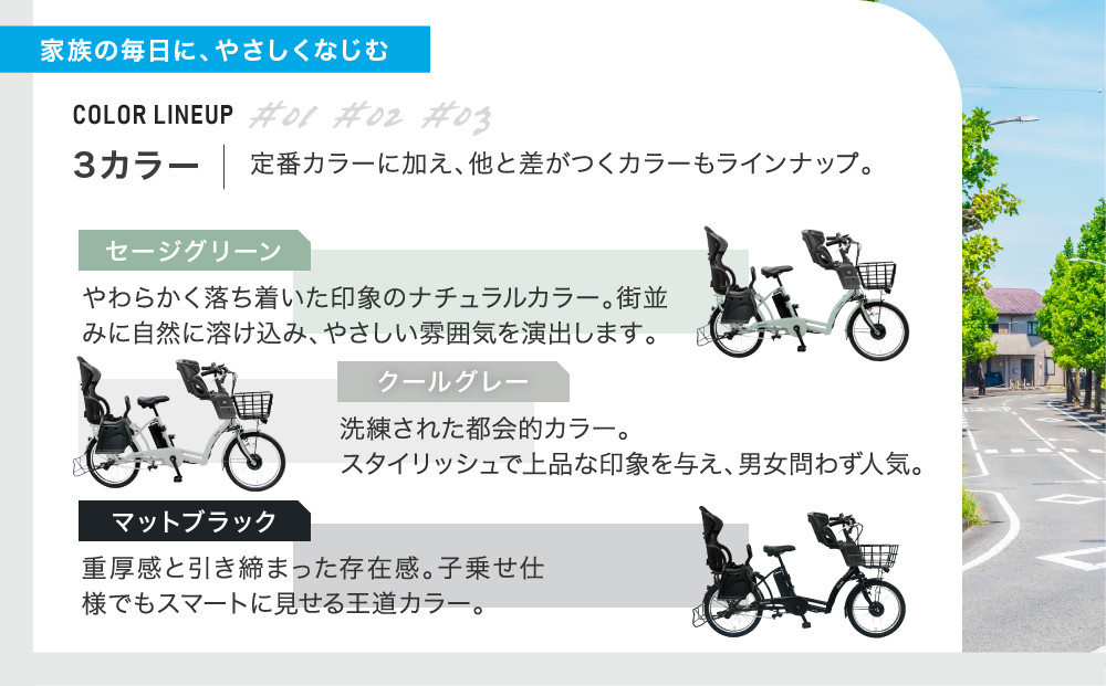 完成品でお届け！3人乗り電動アシスト自転車 20インチ 3段変速 8.7Ah シマノ 前後シート設置済｜京都 自転車 人気ブランド  [ 中川商会 シティサイクル 3人乗り 組立不要 ファインバイクペーブメント 3段変速 丸石 子供 幼児 こども おすすめ おしゃれ オートライト LEDライト 通販 送料無料 ］ASWR203ANK-FB-FBC011RBC015【マットブラック(K65T)】