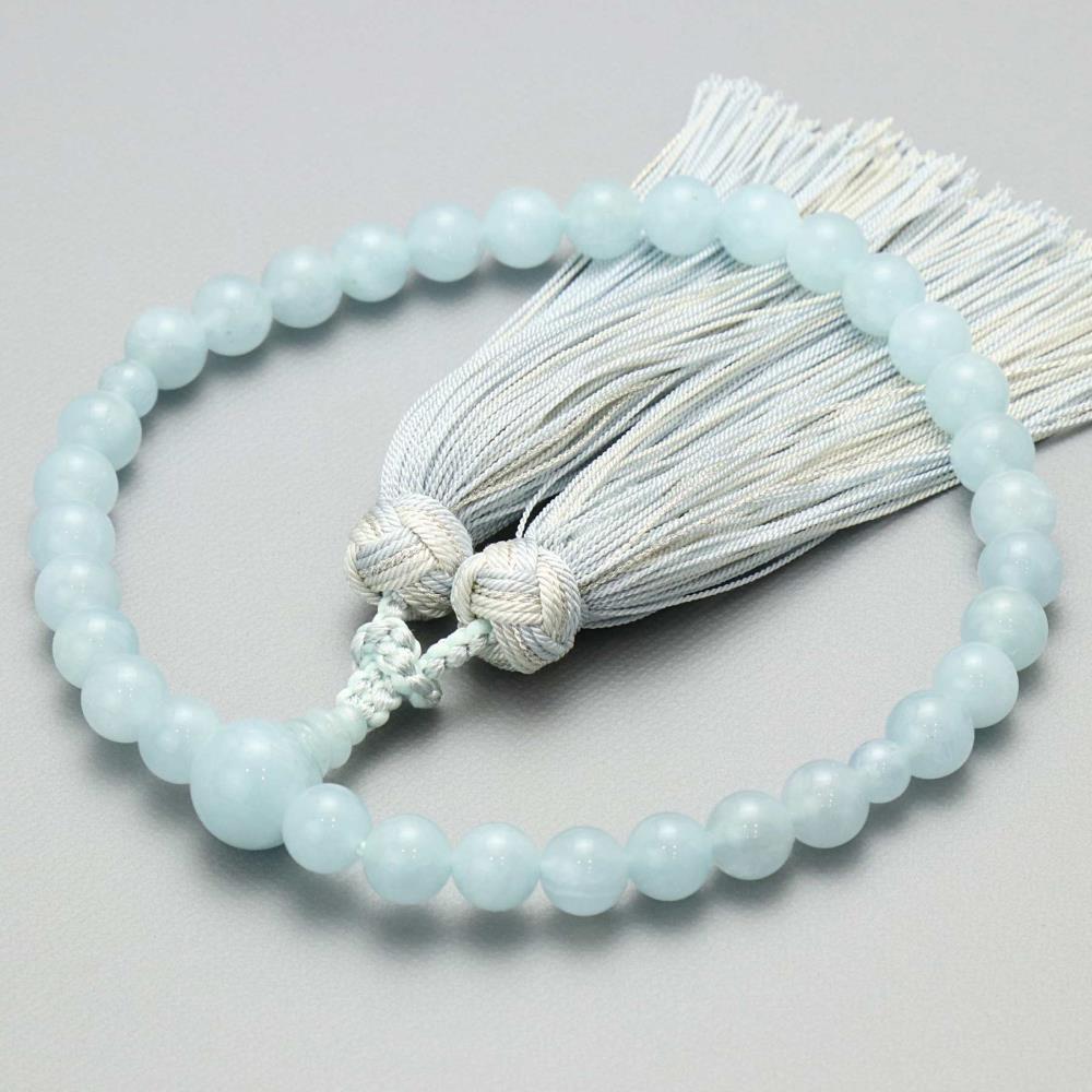 【京念珠】 アクアマリン 8mm玉 銀花カガリ房【土屋念珠店/女性用/レディース/念珠/略式/4033】