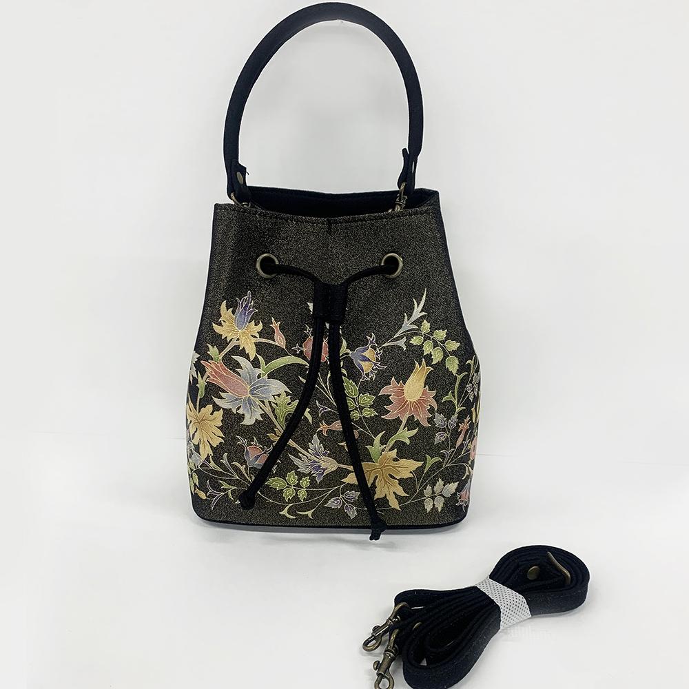 【京都丸紅】V&A京友禅巾着バッグ（ブラック）