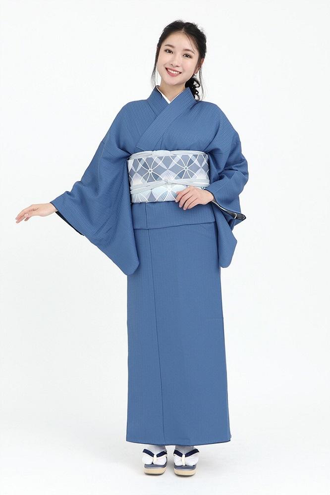 【たゆたふ】30秒で着られる色無地 袷 六花（ROCCA）（濃紺 Ｌサイズ）