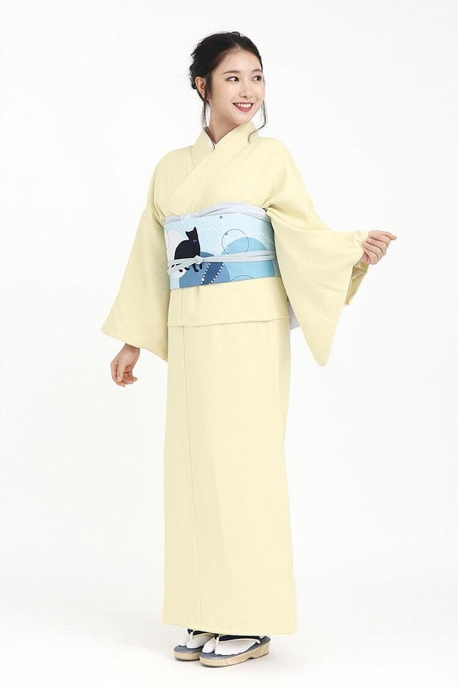 【たゆたふ】30秒で着られる色無地 袷 六花（ROCCA）（薄黄 Ｍサイズ）