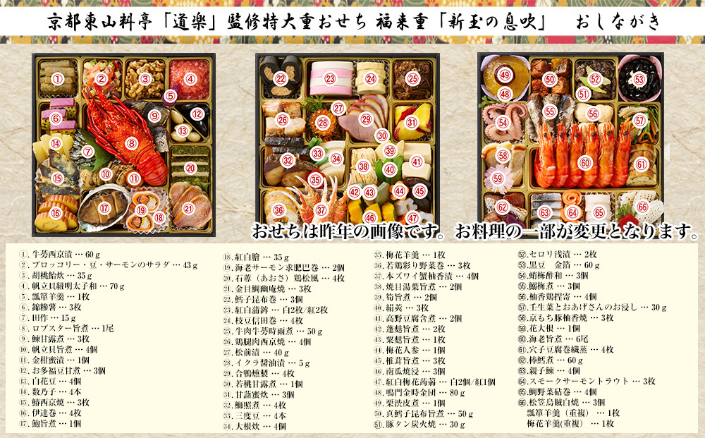 【京料理 道楽】8.5寸冷蔵おせち 福来重「新玉の息吹」(約5～6人前) ｜京都 老舗料亭 本格和風おせち 人気［ 京都 東山 創業390年 老舗 料亭 おせち 大人気 おすすめ 2027 正月 お節 おせち料理 お取り寄せ 送料無料 年内配送 ふるさと納税 ］