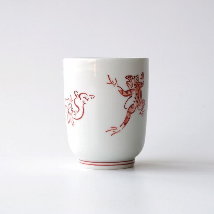 【たち吉】鳥獣戯画 湯呑 赤絵