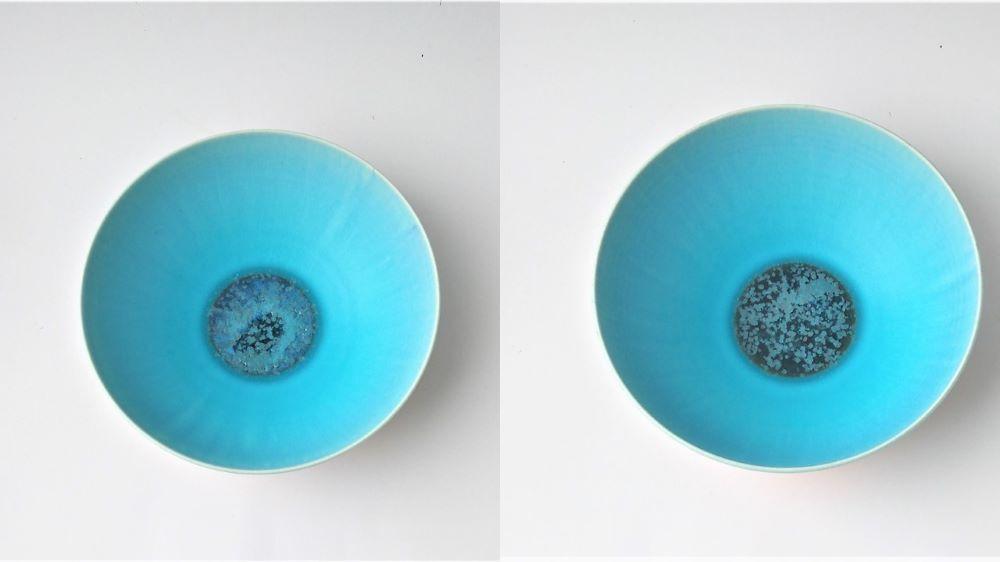 【ギャラリー洛中洛外】生地の緋色釉に美しい青が映える器 碧彩ボウル（小）