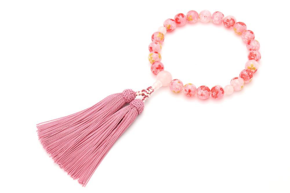 【京念珠×京ちりめん】数珠 ローズクォーツ ピンク〈数珠袋付き〉｜土屋念珠店 女性用 レディース 数珠 略式 仏具［ 京都 念珠 珠数 京念珠 仏具 人気 おすすめ お取り寄せ 通販 送料無料 ふるさと納税 ］