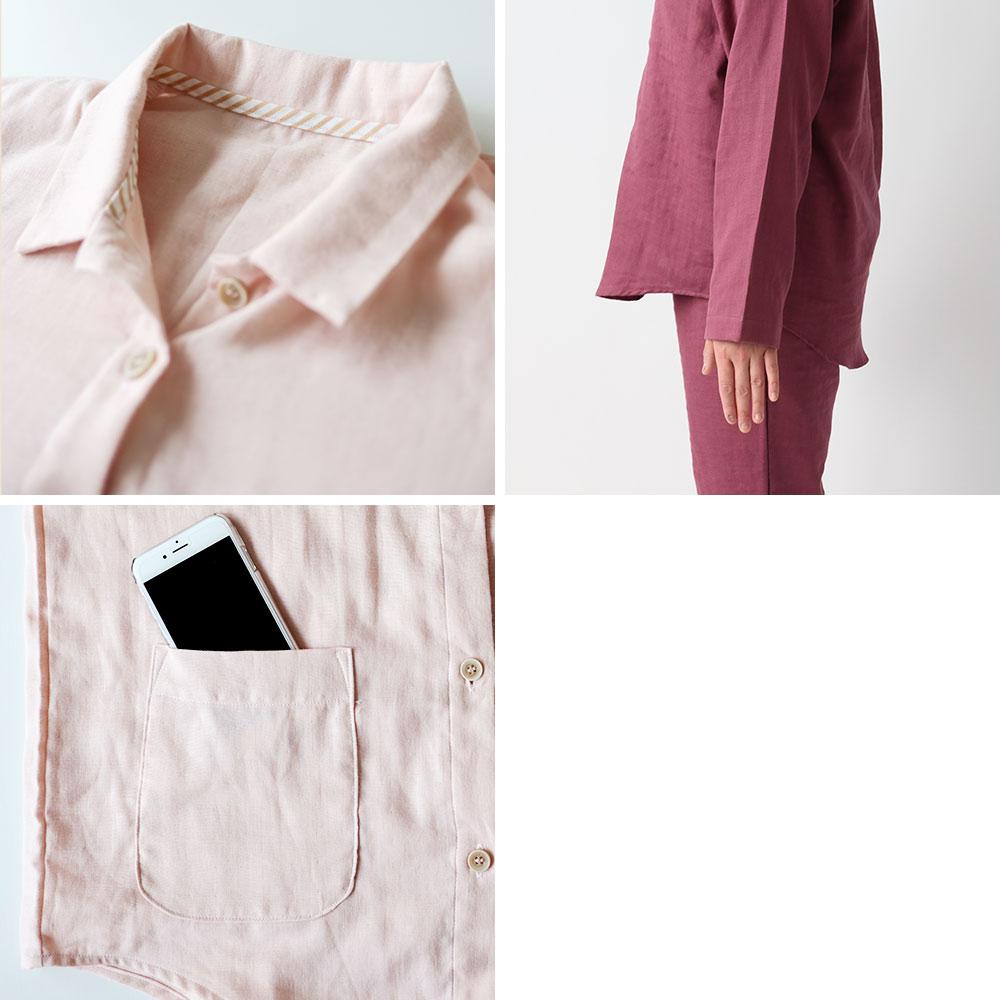 【岩本繊維】和晒京ふたえガーゼ レディースパジャマ【Mサイズ・ソフトコーラル】