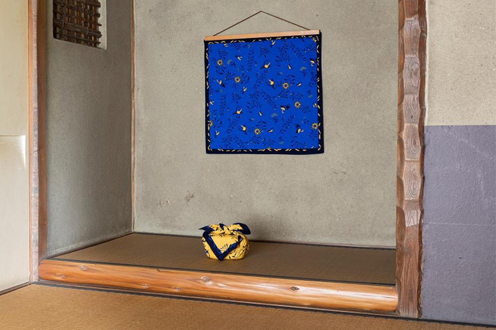 【丸和商業】綿小 風呂敷「UDKCふろしき～生命樹～」ブルー＋イエロー2枚セット