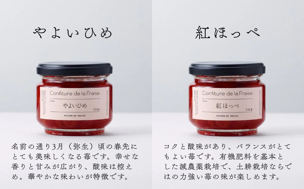 【MAISON DE FROUGE】季節の自家製いちごジャム 2種・各100g｜人気いちごスイーツ [ 苺スイーツ専門店 苺と砂糖のみで作られたジャム 果肉ごろごろ あまおう さちのか 紅ほっぺ おいCベリー おすすめ 手作りジャム ギフト プレゼント お取り寄せ 通販 送料無料 ふるさと納税 ]	