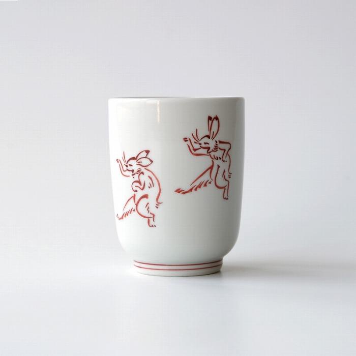 【たち吉】鳥獣戯画 湯呑 赤絵