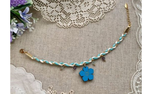 水色桔梗のブレスレット ふるさと納税 水色桔梗 ブレスレット 木製 木彫り 木工  木製品 オーダーメイド 京都府 福知山市