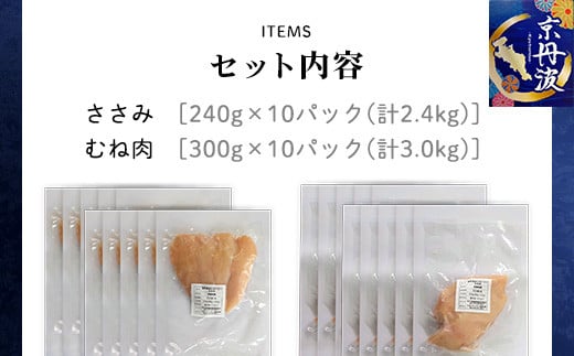 【筋トレやダイエットに】京都府産 鶏ささみ＆鶏むね肉各10袋 合計5.4kg 小分け 【京丹波あじわいどり】アスリートセット / ふるさと納税 国産 あじわいどり 鶏肉 鳥肉 とり 肉 ささみ ササミ 鶏むね肉 鶏ムネ肉 大容量 小分け 個別 個包装 便利 冷凍 筋肉 筋トレ ダイエット 体づくり トレーニング ヘルシー 低脂肪 低脂質 タンパク質 高タンパク 蛋白質 たんぱく質 京都府 福知山市