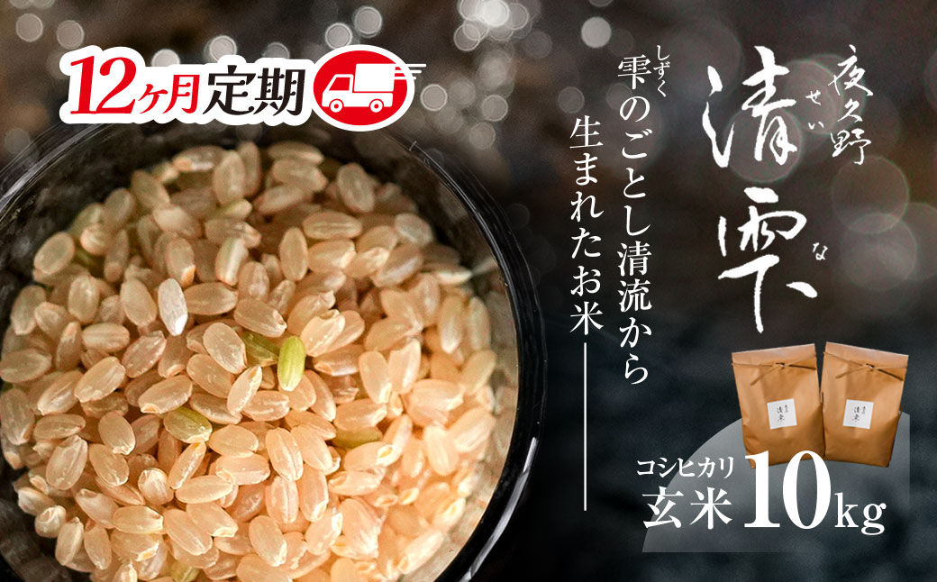 ＜12ヶ月定期便＞＜令和7年産＞ 京都夜久野産 清雫(せいな) コシヒカリ 玄米 (10kg×12回) ふるさと納税 福知山市 特産品 令和7年度産 先行 定期便 選べる 容量 回数 玄米 夜久野 京都 【fc-DB005-C12】【合同会社夜久野清雫】