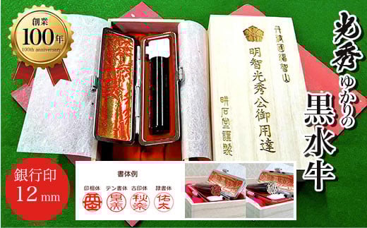 ＜創業100年＞　光秀ゆかりの黒水牛　銀行印12mm  ふるさと納税 印鑑 実印 京都府 福知山市