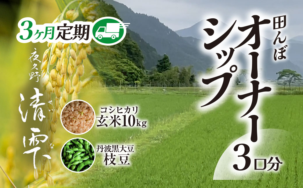 ＜令和8年10月中旬より発送！＞＜3ヶ月定期＞ 田んぼオーナーシップ 清雫 (3口分・玄米10kg・黒ムラサキ) ふるさと納税 福知山市 特産品 田んぼ オーナー オーナー制度 米 玄米 10kg 3回 30kg 令和8年度産 先行 収穫 定期 夜久野 京都 【fc-DB001-B】【合同会社夜久野清雫】
