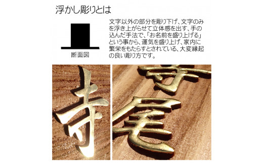 木製金箔浮かし彫り表札(長方形) ふるさと納税 表札 木製 木彫り 金箔 浮かし彫り 木工  木製品 オーダーメイド 京都府 福知山市