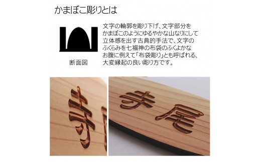 ＜オーダーメイド＞木製かまぼこ彫り名札 (小/中/大・隷書体/ゴシック体/酔侯体・1枚) ふるさと納税 福知山市 特産品 名札 木製 木彫り かまぼこ彫り 木工 木製品 オーダーメイド 【fc-ZG031】【天法株式会社】