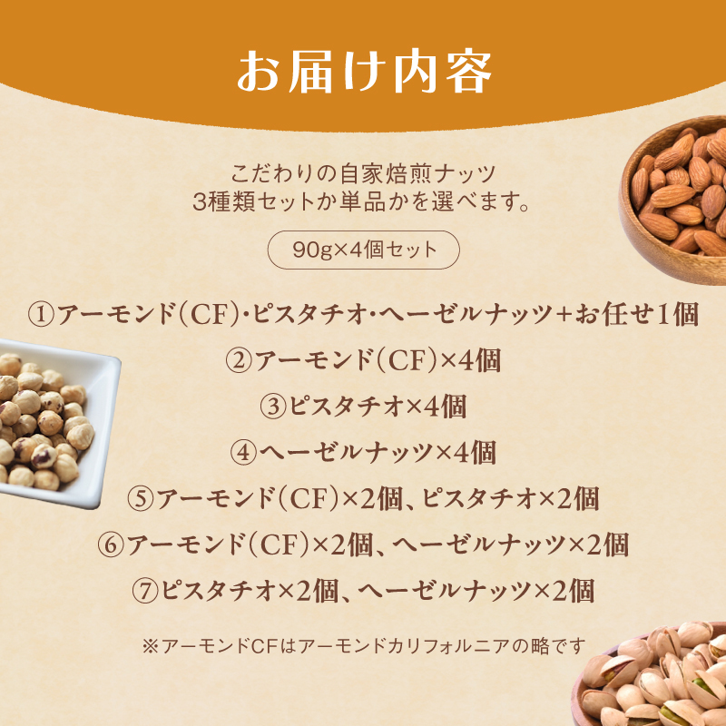 ３． 自家焙煎ナッツ 無塩 ピスタチオ 90g×4個 ： ナッツセット 無添加 ナッツ 焙煎ナッツ 焙煎アーモンド 焙煎ヘーゼルナッツ 焙煎ピスタチオ  ナッツ おつまみ お供 珈琲と お酒と ギフト 熨斗 舞鶴 cafe 321 and TAMA 