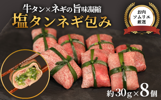 【お肉ソムリエ厳選】 塩タンネギ包み 8個入 30g×8個 | 牛たん タン塩 塩タン ネギ 牛 牛肉 ビーフ 塩味 厳選 人気 焼肉 冷凍 小分け ギフト 贈答用 美味しい お勧め おすすめ 熨斗 舞鶴市 京都府