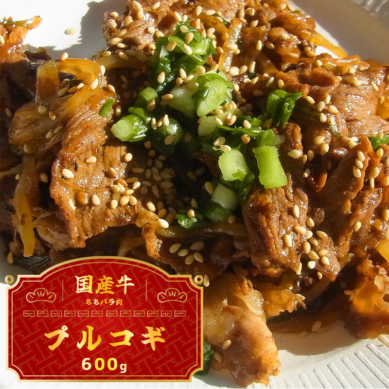国産牛 スライス 600g ( プルコギ 味) 切り落とし 国産 牛 牛肉 もも バラ 焼き肉 焼肉 赤身 肉 冷凍 小分け 大人数用 熨斗 贈答 熨斗 御歳暮 お歳暮 ギフト