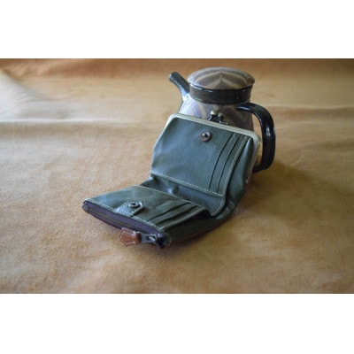 がまぐち二つ折り財布 コニャック×オリーバ 高級イタリアンレザー【1560915】