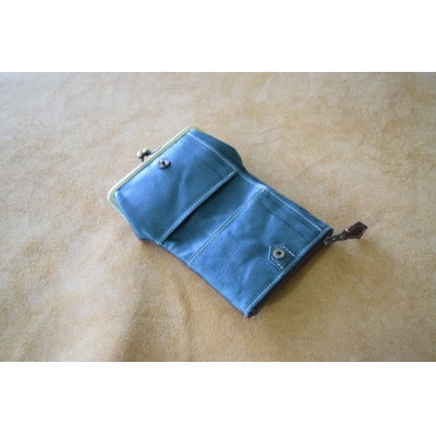 高級イタリアンレザー使用　がまぐち2つ折り財布　タバコ×オルテンシア【1360587】