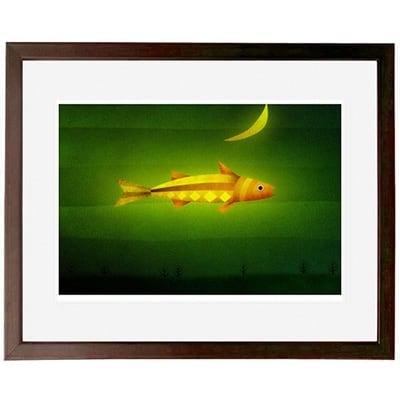 ＼京都・綾部の癒やし系作家/【絵画】　月の魚　額装サイズ526mmx412mm【1090799】