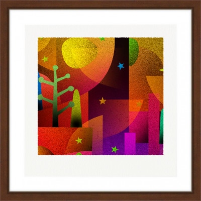 塔と夜[しかくいえ]25【絵画】 額装サイズ266mmx266mm【1433499】