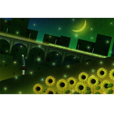 ＼京都・綾部の癒やし系作家/【絵画】夜更けのひまわり　額装サイズ526mmx412mm【1090796】