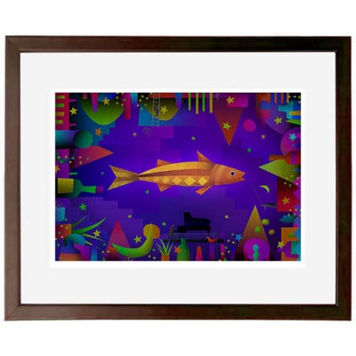 ＼京都・綾部の癒やし系作家/【絵画】　魚と夜　　額装サイズ526mmx412mm【1278194】