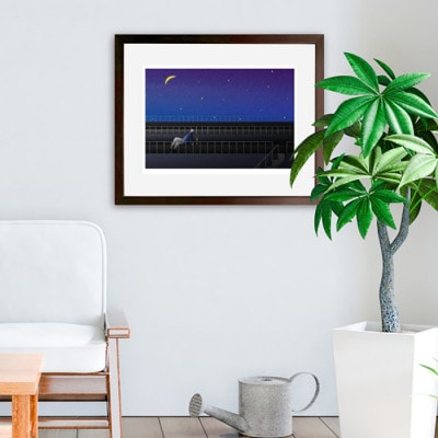 ＼京都・綾部の癒やし系作家/【絵画】　青い夜のトランぺッター　　額装サイズ526mmx412mm【1277194】