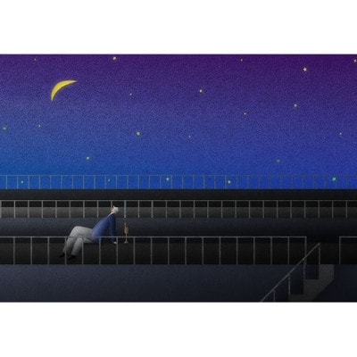 ＼京都・綾部の癒やし系作家/【絵画】　青い夜のトランぺッター　　額装サイズ526mmx412mm【1277194】