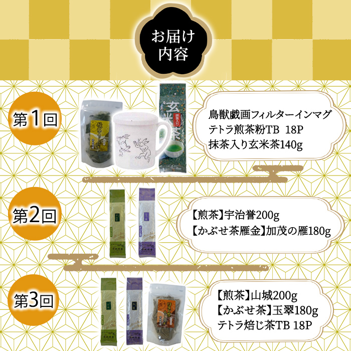 ＜数量限定＞＜定期便・全6回＞北岡園おすすめ茶セット(16種＋マグカップ付) 京都 宇治 お茶 茶葉 煎茶 玉露 ほうじ茶 雁金 かりがね 玄米茶 フィルターインマグ マグカップ 飲み比べ【uj-FO005】【北岡園】