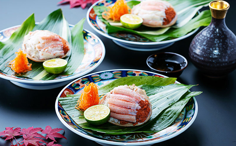 【配送日指定可】【数量限定】夫婦蟹 甲羅盛セット 松葉蟹 ほぐし身（特々特大）※活き蟹（1,200g級）とコッペがに（中サイズ3個）