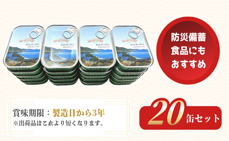 橋立印 オイルサーディン （いわし油づけ） 20缶入 │ 竹中 罐詰 缶詰 缶詰め まとめ買い レシピ サラダ 備蓄 防災 非常食 保存食 油漬け 天橋立 京都 宮津 イワシ セット つまみ 加工 魚介 トッピング